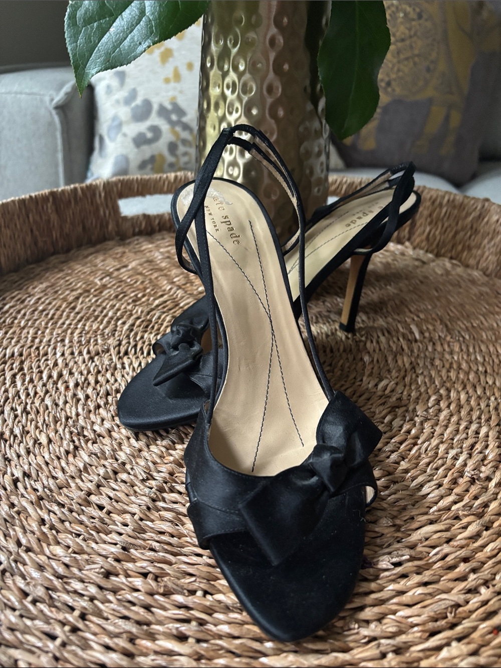 kate spade Black Satin Bow Slingback Stiletto Heels